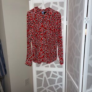 J. Crew Red and Black Heart-Leopard Print Blouse